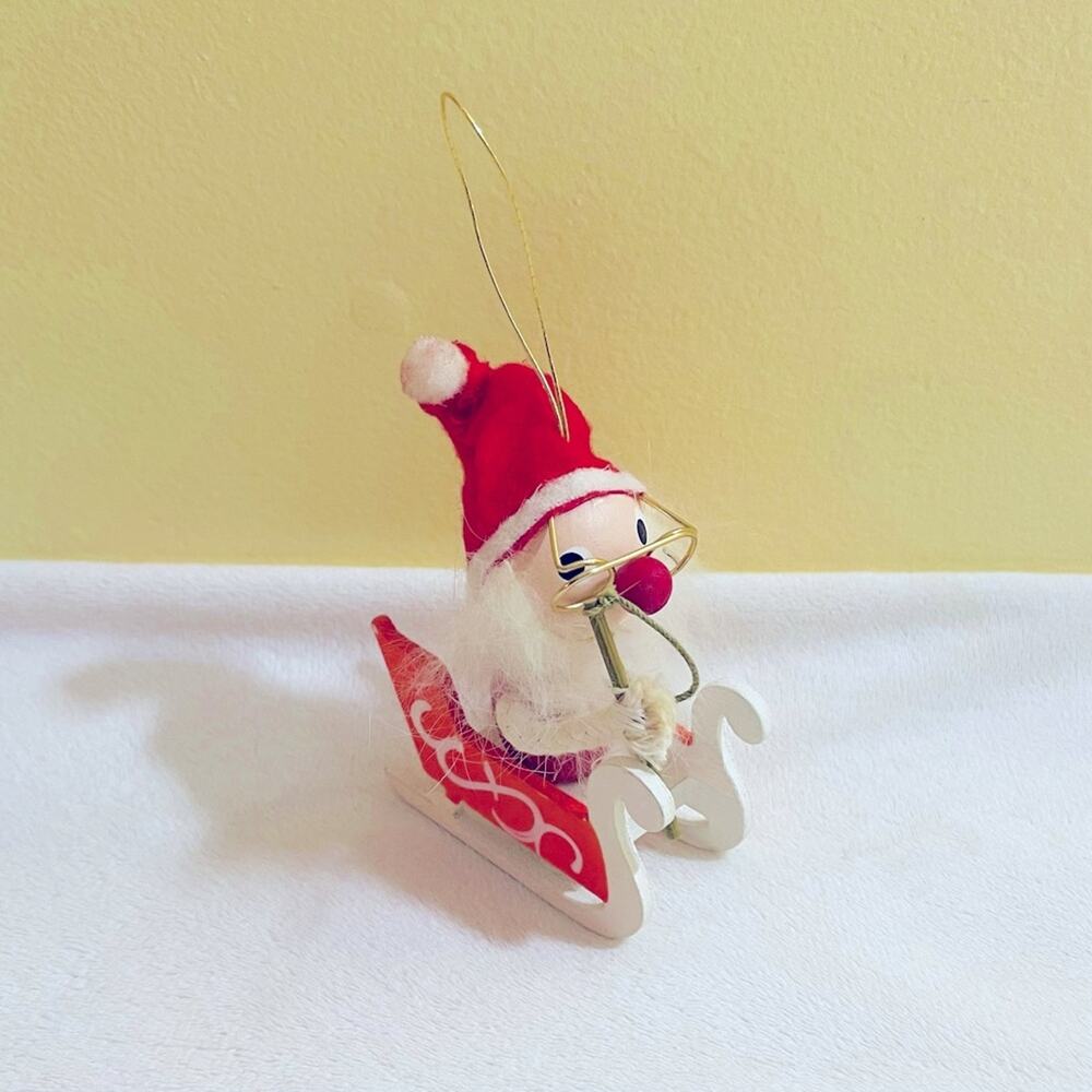 Vintage Kurt Adler Wood Santa Sleigh Christmas Ornament Japan